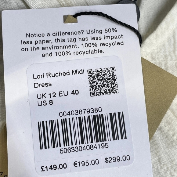 Whistles Women's Dress Lori Textured Midi Size 8 Ivory NWT Turkish Cotton - Picture 9 of 11